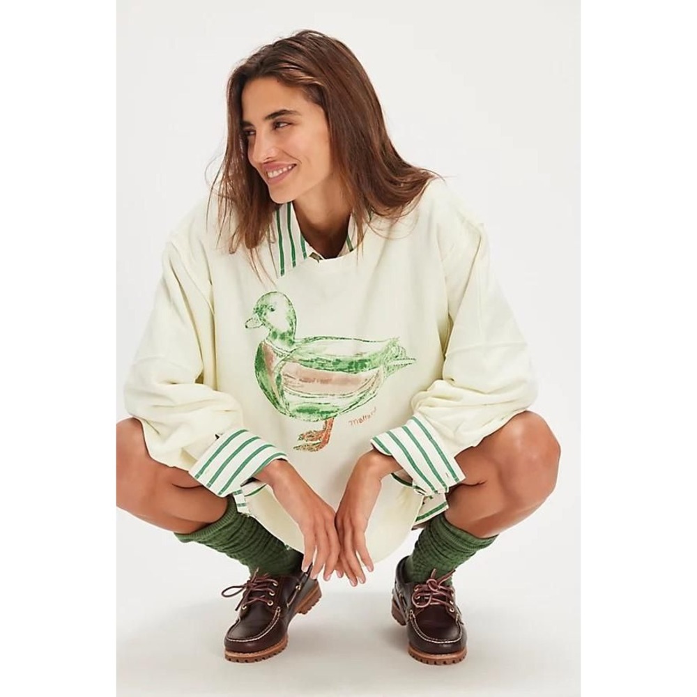 We the Free Graphic Camden Pullover at Free People in Mallard Combo, Size Medium